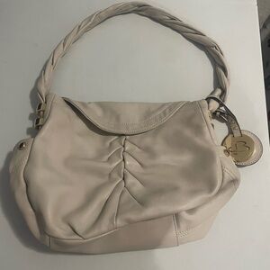 B. Makowsky Cream Leather Shoulder Bag
